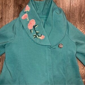 J Peterman Women’s Green Long Sleeve Embroidered Flowers Blazer Jacket Small